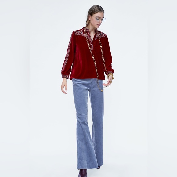 Zara woman Red Velvet embroidered tunic Opulent Holiday - Picture 14 of 14
